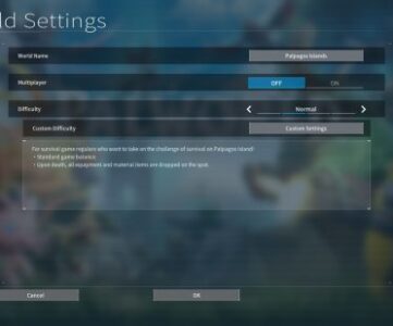 The Palworld difficulty menu settings