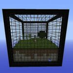 Best Minecraft maps - BiomeBox shows a small bit of land inside a steel cage suspended in the air.