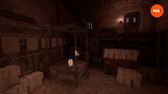 AC Mirage enigmas: a glowing pile of treasure hidden in a barn.