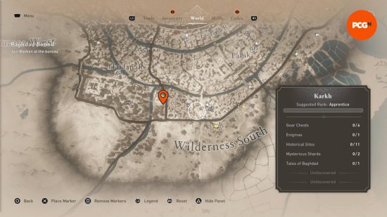 One of the six AC Mirage Lost Books shown on the map as an orange pin.